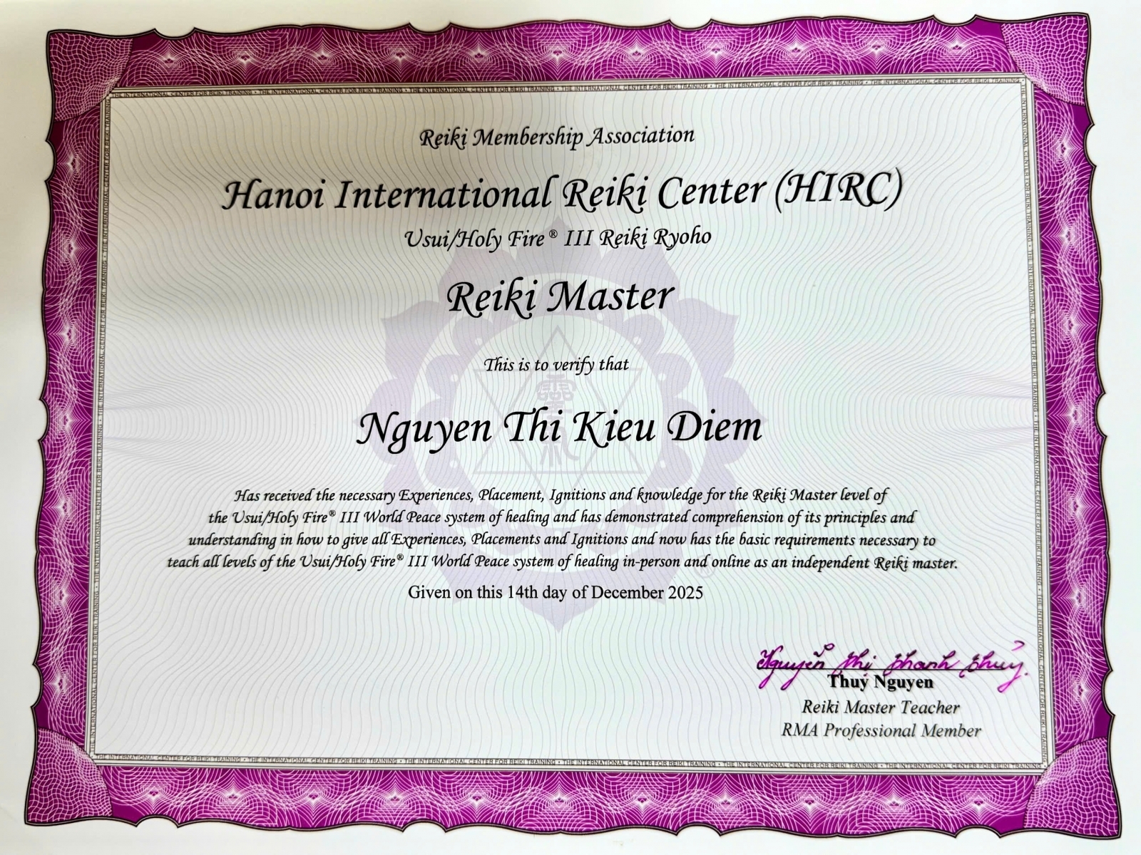 Chứng nhận Karuna Reiki Master 